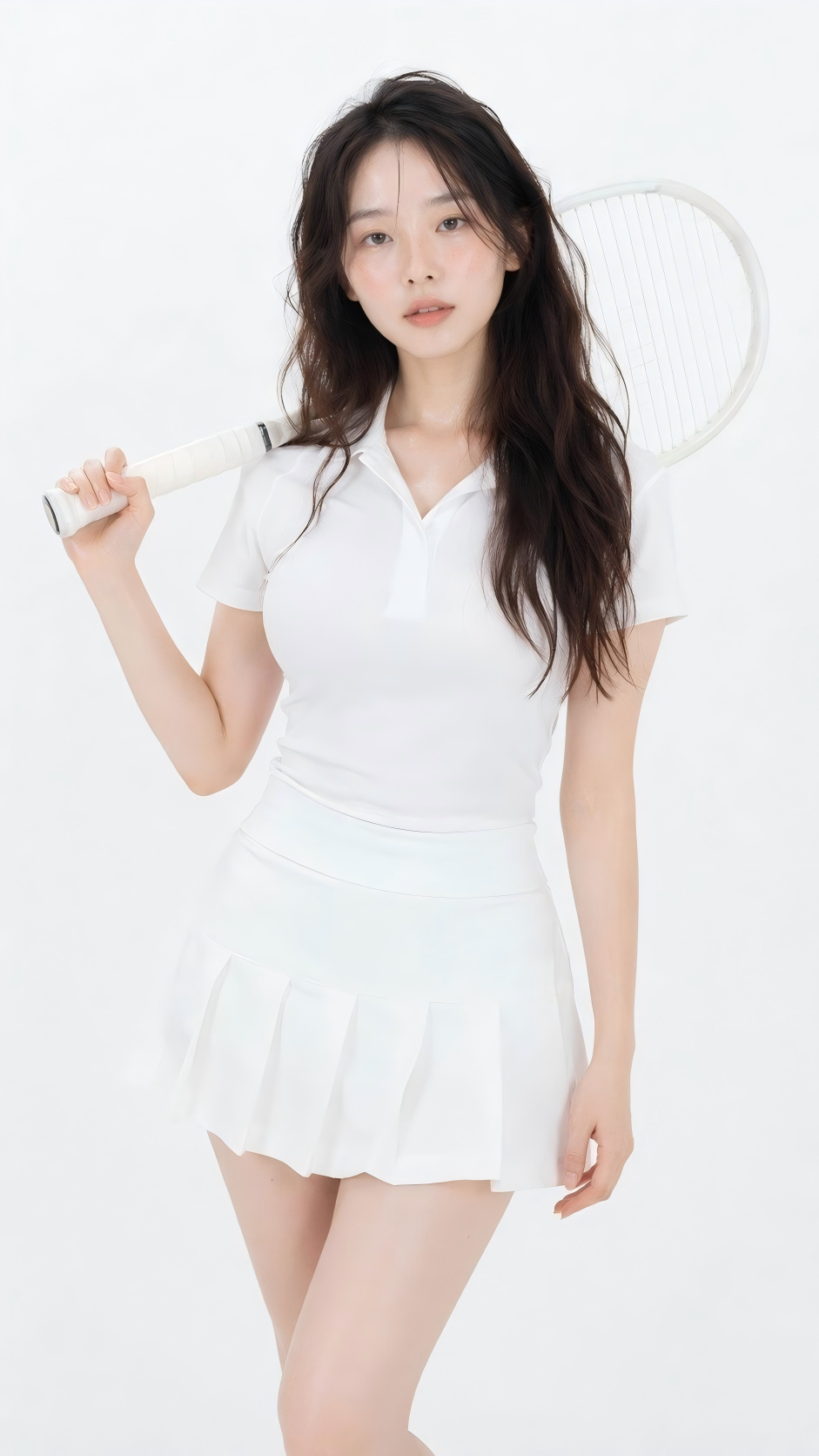 AI portrait – woman in tennis outfit with racket, clean studio style