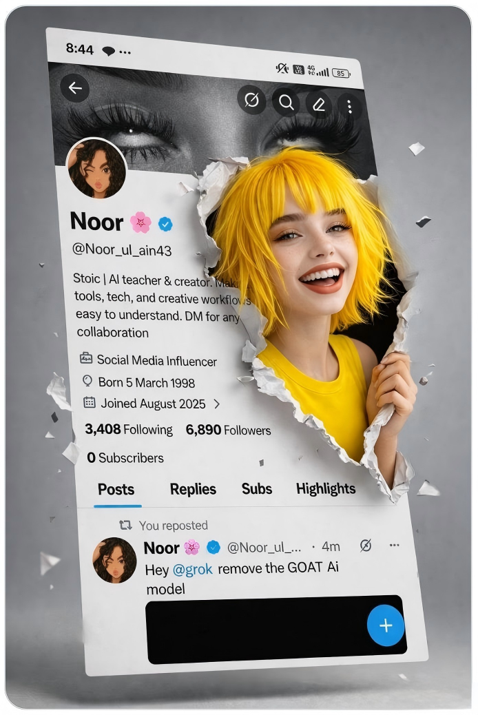 Creative social media profile card with anime character burst effect